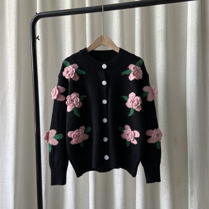 Damen Strickjacke Blumenmuster Knopfverschluss Norvielle