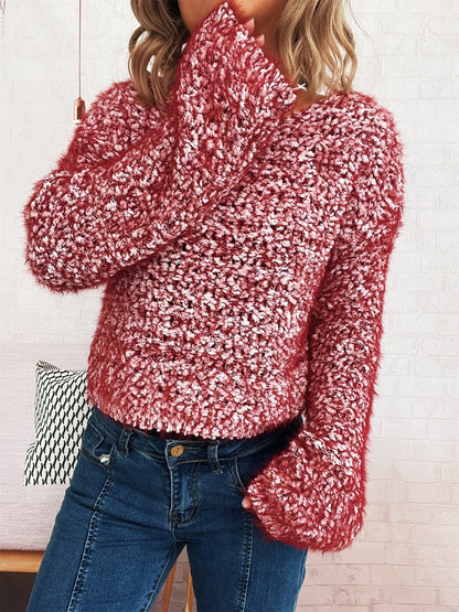 Damen Strickpullover Kuschelig Struktur Norvielle Weite Ärmel
