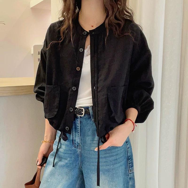 Damen Kurzarmjacke Taschen Kordelzug Norvielle