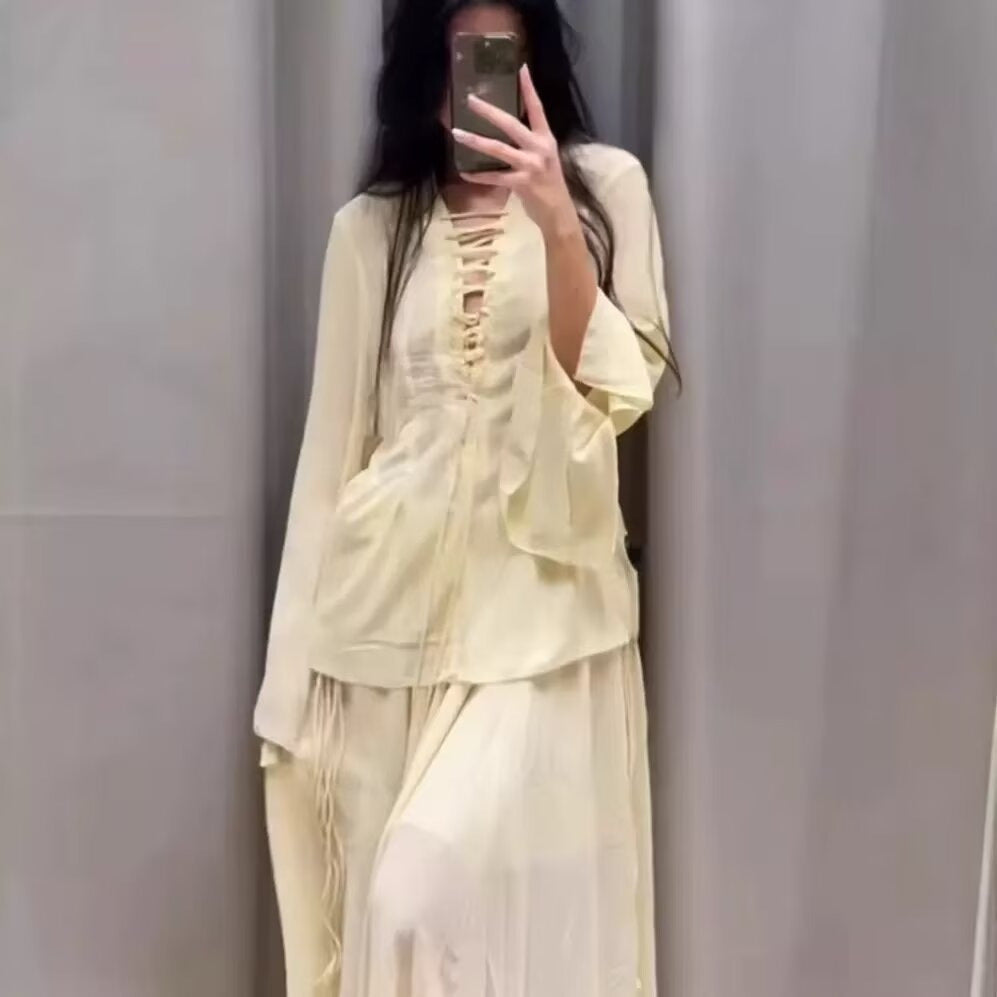 Damen Bluse mit Schnürdetail Weite Ärmel Norvielle