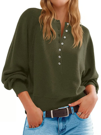 Damen Pullover Lässig Knopfleiste Weites Design Norvielle