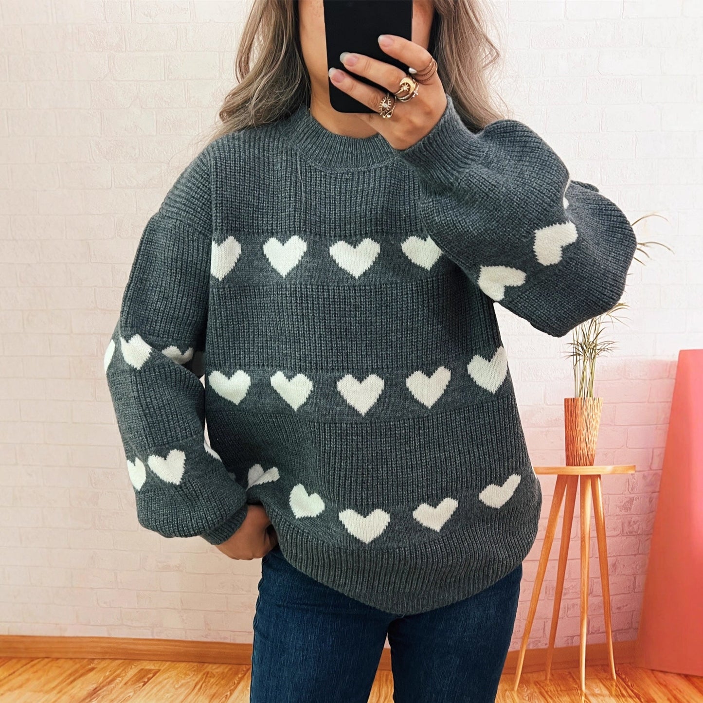 Damen Pullover Herzmuster Norvielle