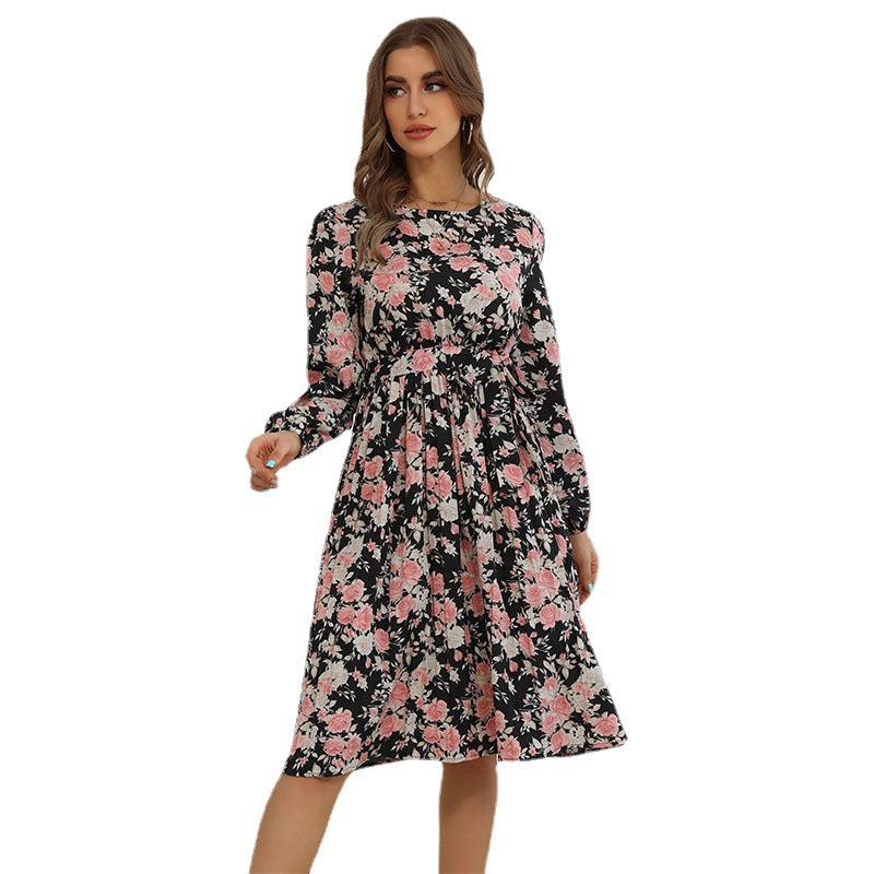 Damen Midikleid Floralmuster Elegante Raffung