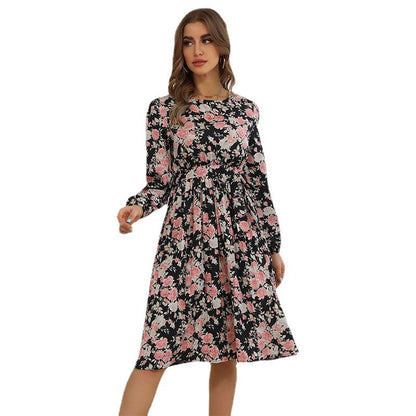 Damen Midikleid Floralmuster Elegante Raffung