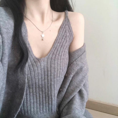 Damen Strickcardigan Offene Ärmel Weich Flauschig Beige