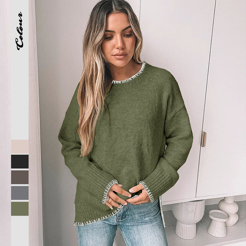 Damen Strickpullover Lässig Rippdetails Beige - Norvielle