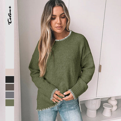 Damen Strickpullover Lässig Rippdetails Beige - Norvielle