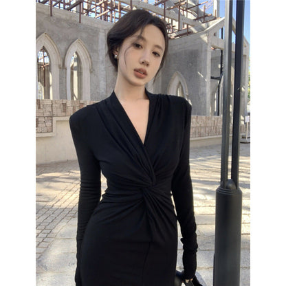 Damen Wickelkleid V-Ausschnitt Faltenwurf Norvielle