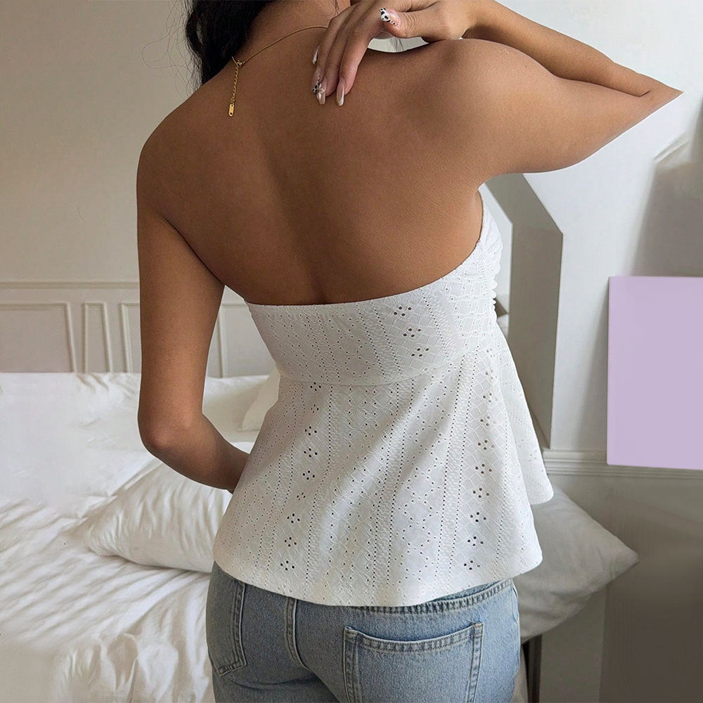 Damen Off-Shoulder Bluse Spitzen-Design