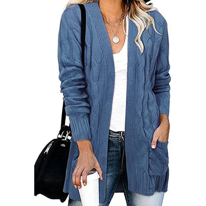 Damen Strickjacke Kabelmuster Offene Taschen Norvielle