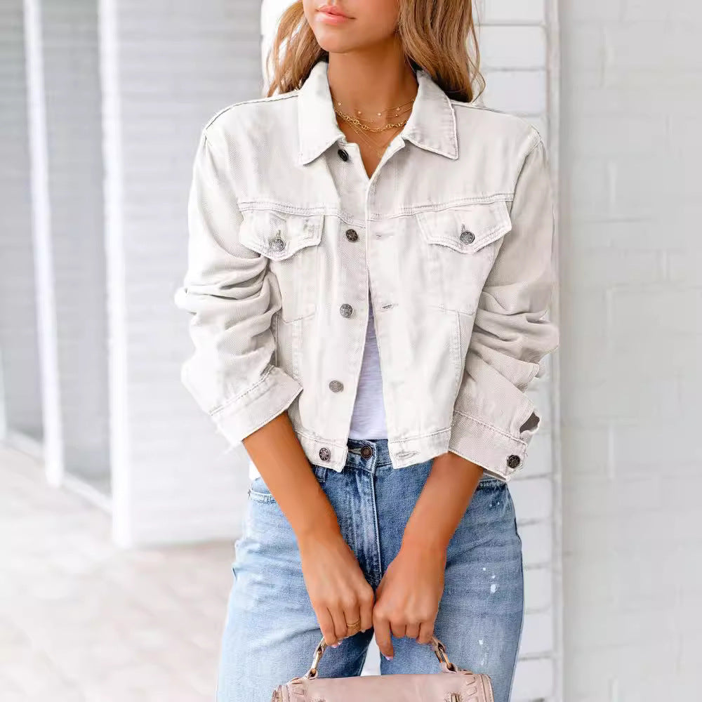 Damen Denimjacke Kurz Modischer Schnitt