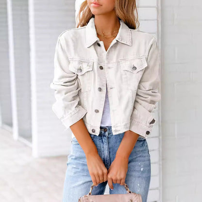 Damen Denimjacke Kurz Modischer Schnitt