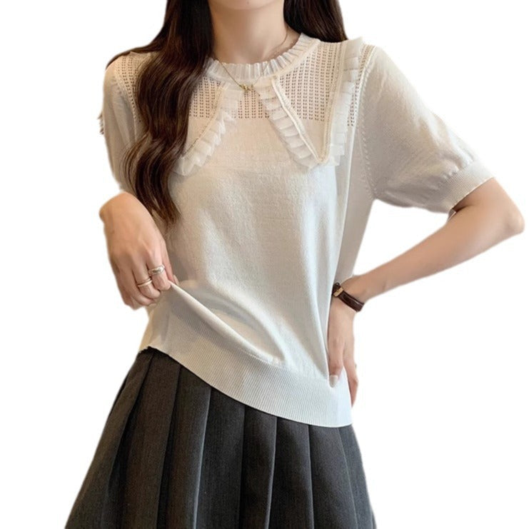 Damen Strickoberteil Atmungsaktives Design Rüschensaum Norvielle