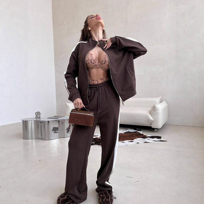 Damen Fleece Outfit mit hohem Kragen und Reißverschluss