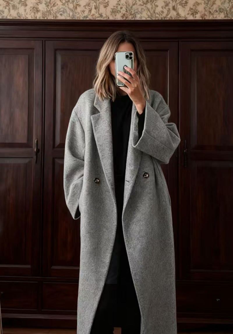Damen Wollmantel Oversized Klassisches Revers Norvielle