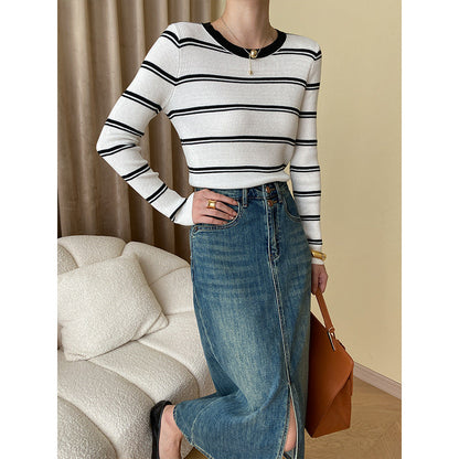 Damen Langarmshirt Streifenmuster Rippstruktur Norvielle