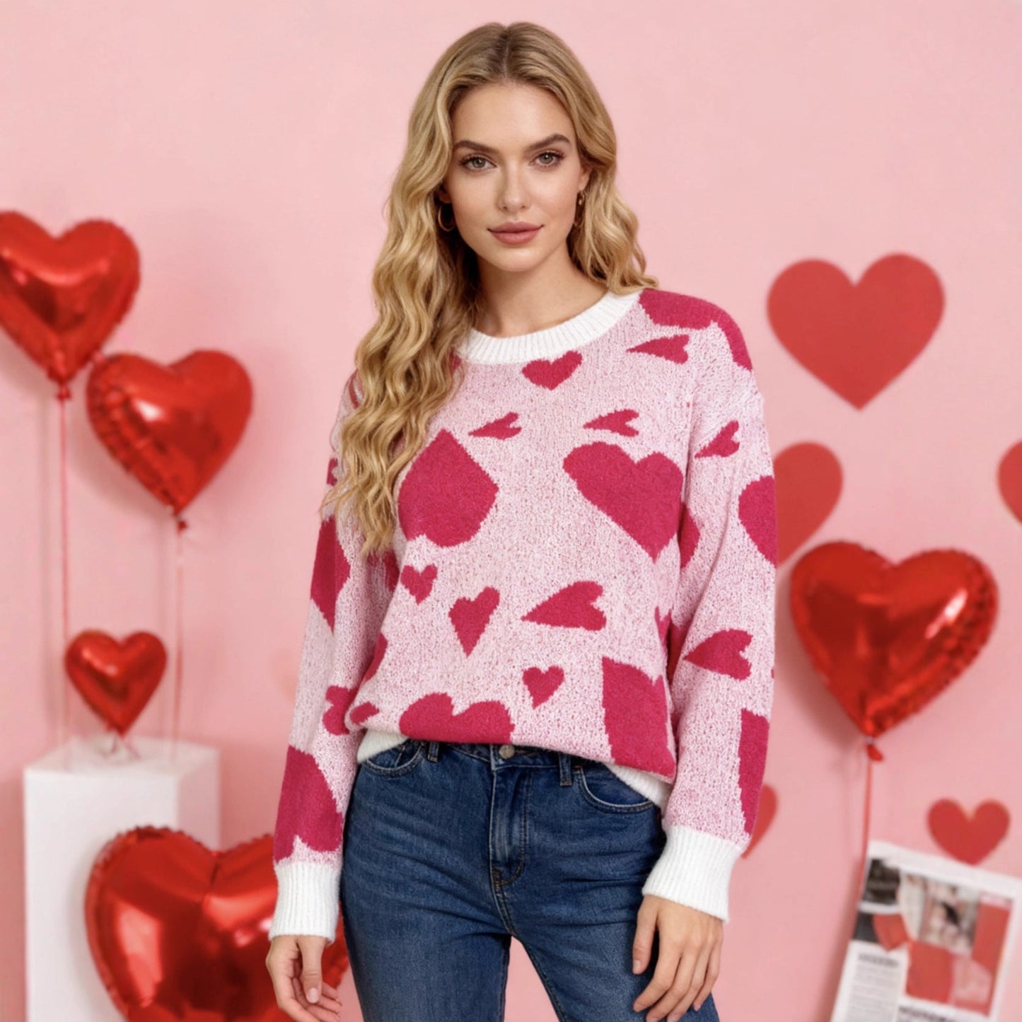 Damen Pullover mit Herzmotiven Norvielle - Norvielle