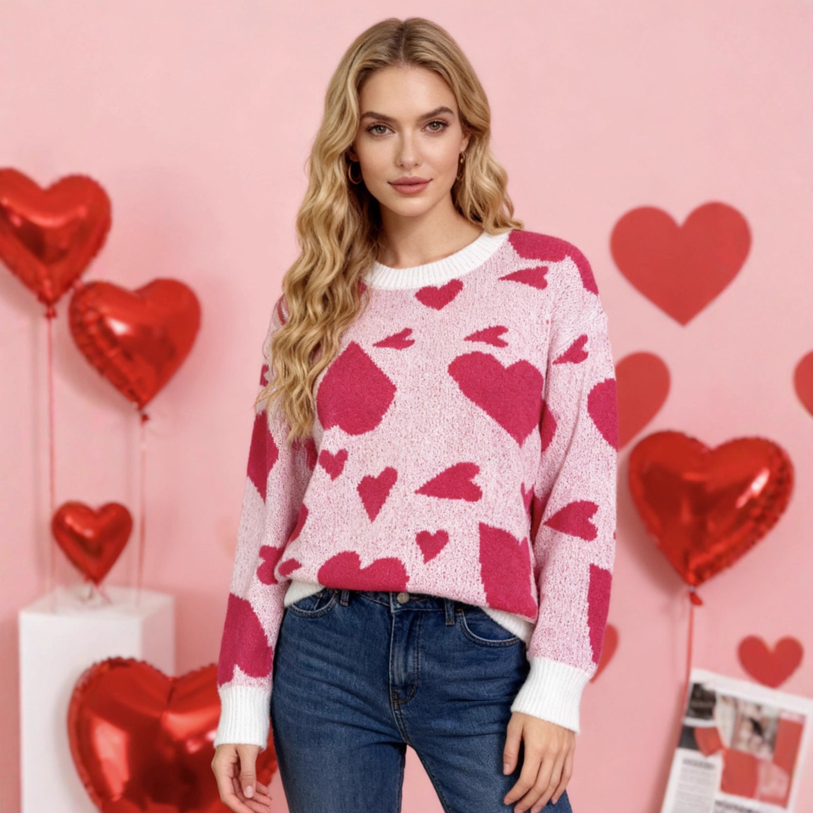 Damen Pullover mit Herzmotiven Norvielle - Norvielle