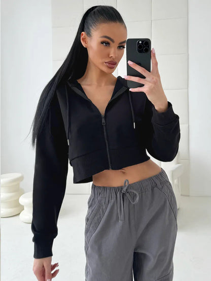 Damen Cropped Hoodie Sportlich Mit Kängurutasche Weite Ärmel Norvielle