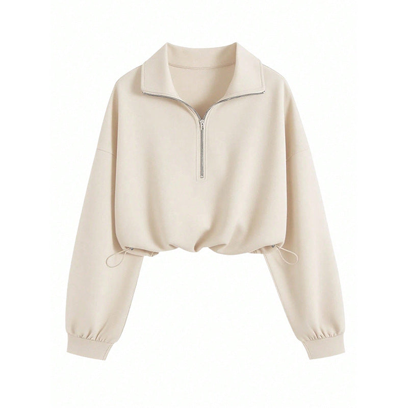 Damen Pullover Halb-Reißverschluss Gummizug Norvielle