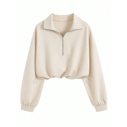 Damen Pullover Halb-Reißverschluss Gummizug Norvielle