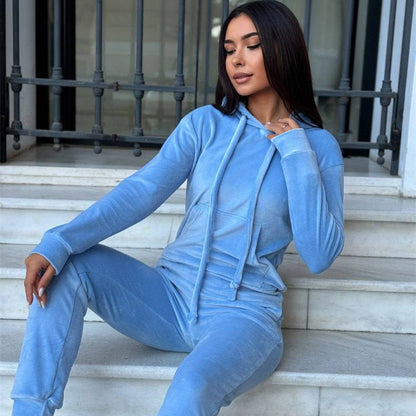 Damen Velours Jogginganzug Mit Kapuze