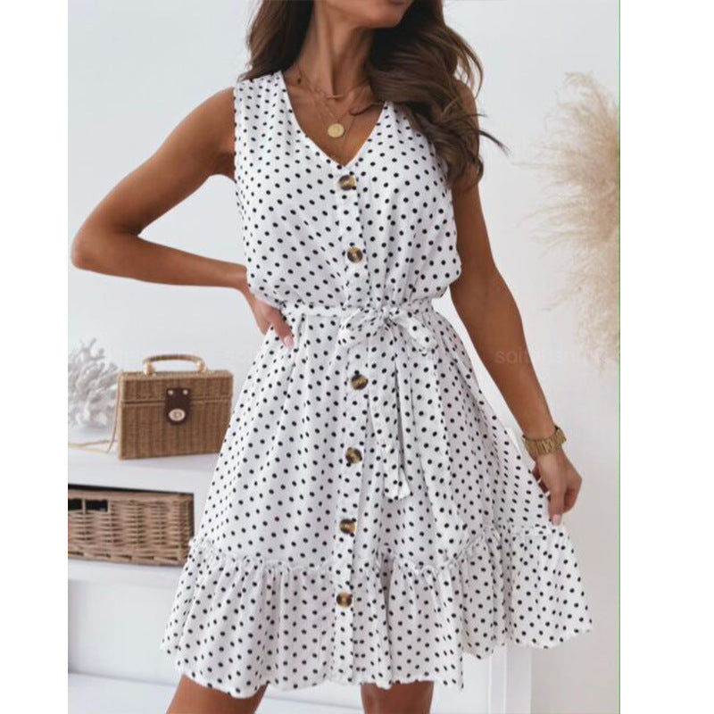 Damen Wickelkleid Punkte Taillengürtel Norvielle