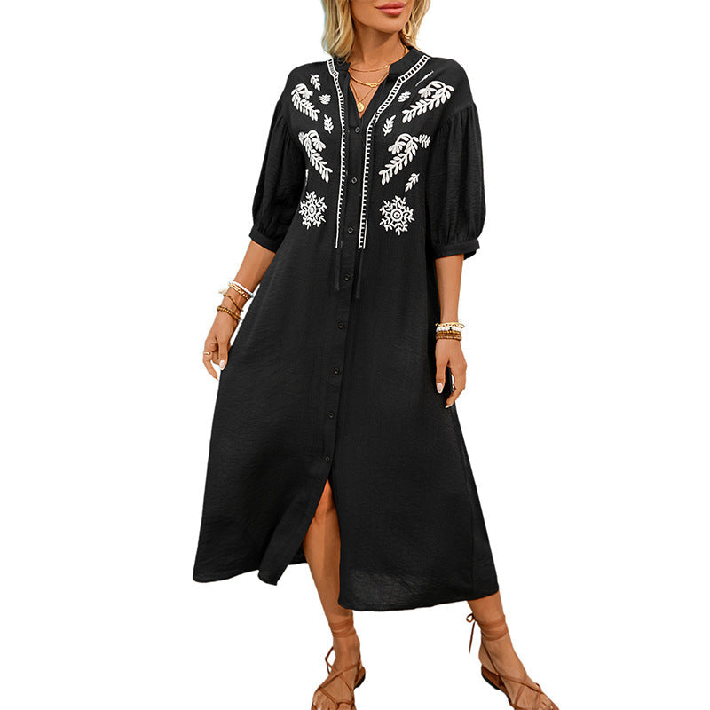 Damen Kleid Bestickt Knielang Norvielle