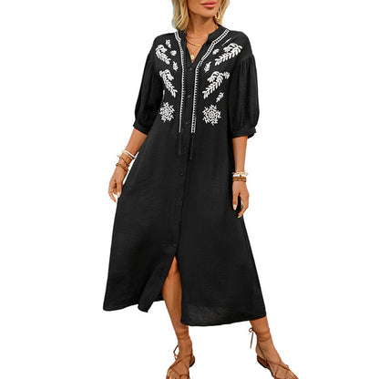 Damen Kleid Bestickt Knielang Norvielle