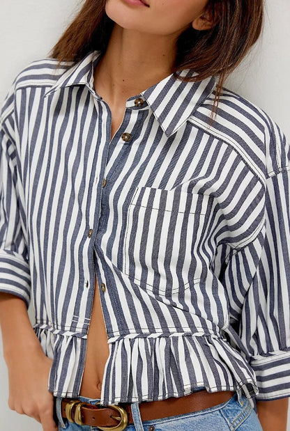 Damen Bluse Gestreift Volantabschluss Lässiger Schnitt