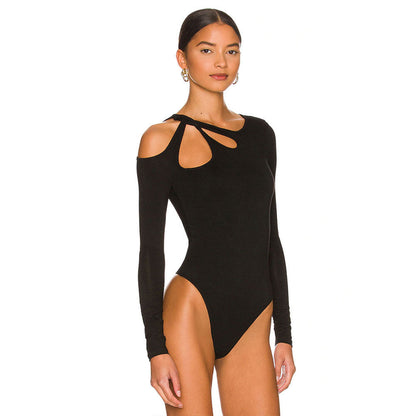 Damen Bodysuit Asymmetrischer Ausschnitt Lange Ärmel Norvielle