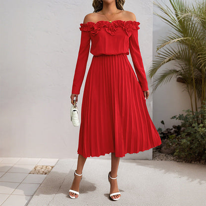 Damen Maxikleid Rüschendesign Plissee Norvielle - Norvielle