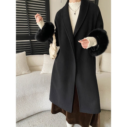 Damen Eleganter Langmantel Samt Norvielle