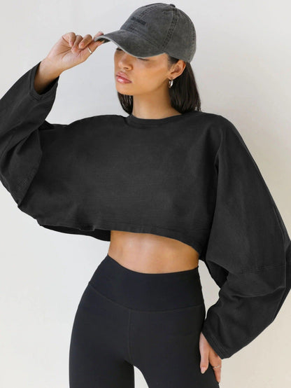 Damen Cropped Sweatshirt Voluminöse Ärmel Lässiger Schnitt Norvielle