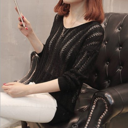 Damen Strickpullover V-Ausschnitt Feine Lochstruktur Norvielle