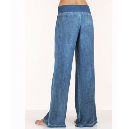 Damenweite Fließende Hose Elastischer Bund Denim-Look