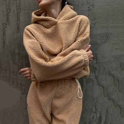 Damen Fleece Loungewear Set Elastischer Bund Hoher Kragen Norvielle