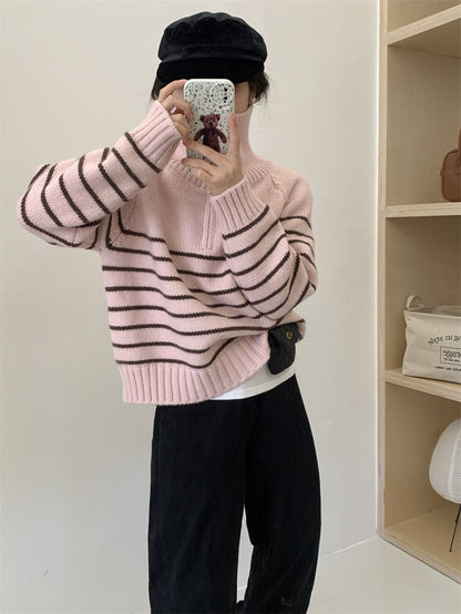 Damen Pullover Gestreift Halbzipp Norvielle