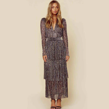 Damen Faltenkleid V-Ausschnitt Schimmer Norvielle - Norvielle