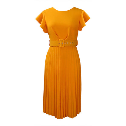 Damen Plissee-Kleid mit Faltenrock und Gürtel