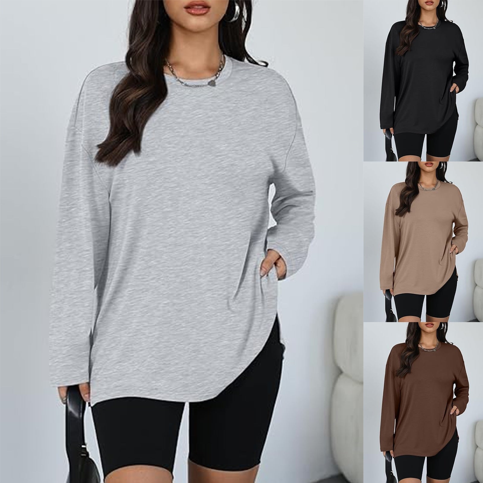 Damen Longsleeve T-Shirt mit Seitenschlitzen Norvielle - Norvielle