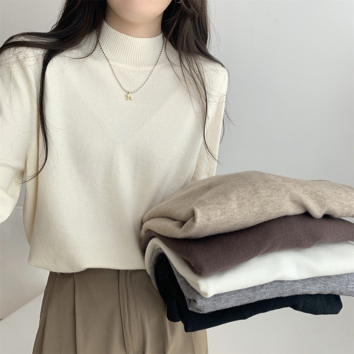 Damen Feinstrickpullover Stehkragen Lässig Norvielle