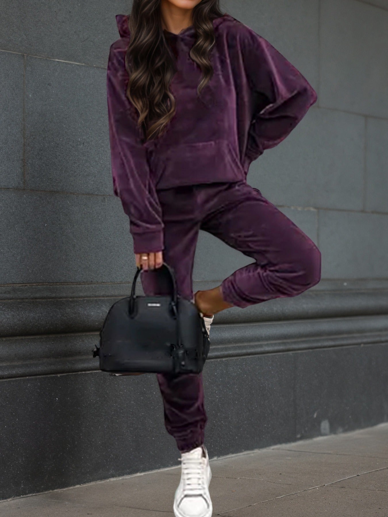 Damen Sportliches Fleece-Set mit Hoodie und elastischem Bund