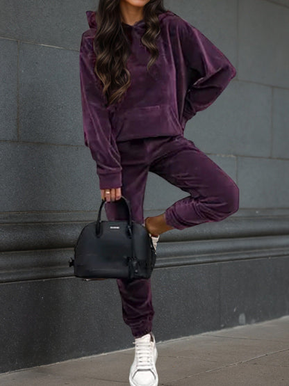 Damen Sportliches Fleece-Set mit Hoodie und elastischem Bund