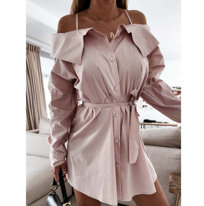 Damen Off-Shoulder-Kleid mit Gürtel und taillierter Taille Norvielle