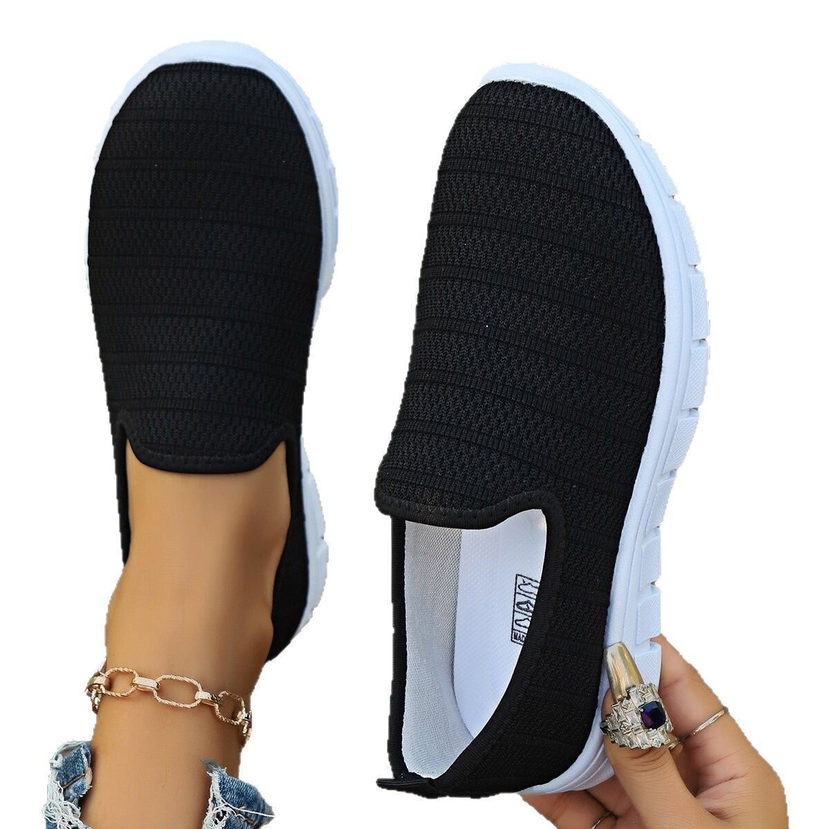 Damen Slip-On Sneakers Atmungsaktives Obermaterial Flexibler Sohle