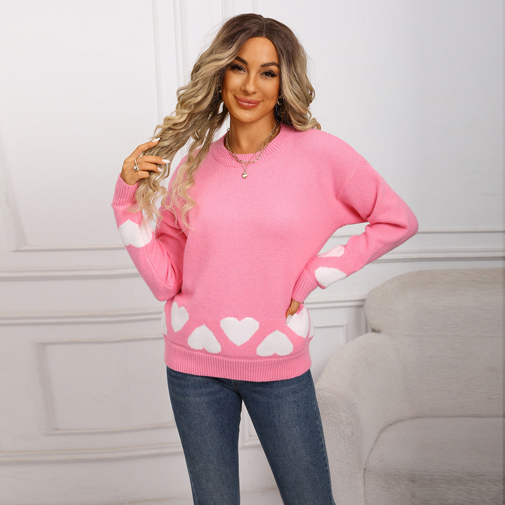 Damen Pullover Weiches Material Herzdesign Beige