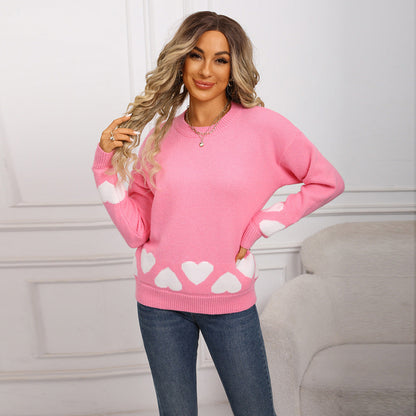 Damen Pullover Weiches Material Herzdesign Beige