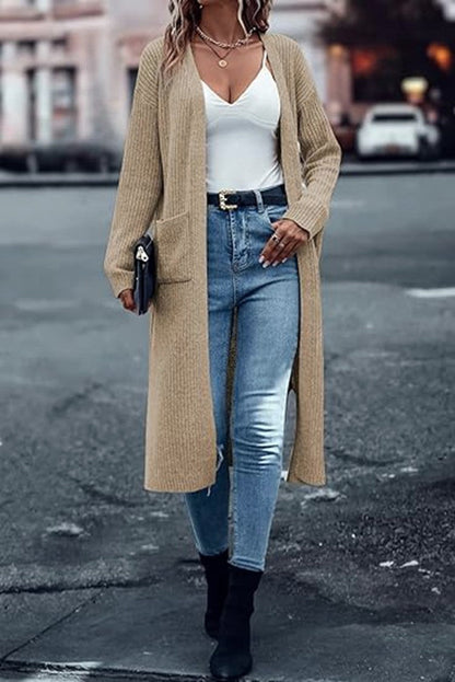 Damen Grobstrick-Cardigan Offene Taschen Lässiger Schnitt Norvielle