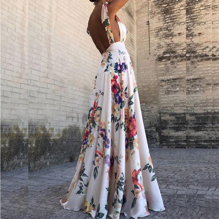 Damen Maxikleid Blumendruck Fließender Schnitt Norvielle